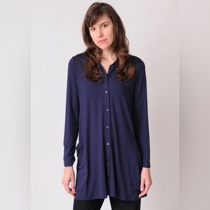 Eileen Fisher size XL Deep Blue Long sleeve button down tunic